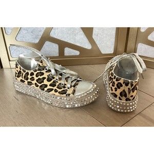 CCVV Animal print spiked Studded casual fashion  shoes Sneakers size  8 Silver